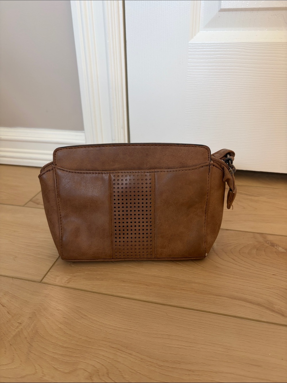 Denver Hayes Tan Perforated Front Crossbody Bag